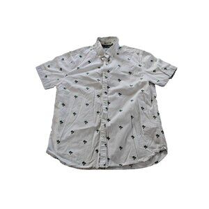 Denim & Flower Ricky Singh Shirt Mens Large White Palm Tree Print Short Sleeve